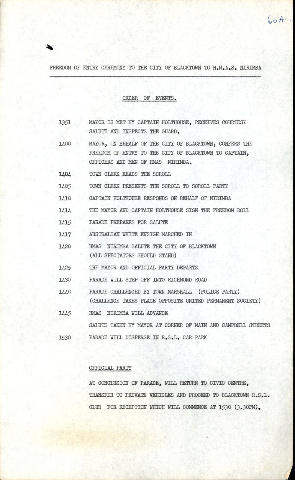 HMAS Nirimba, Freedom of the City, 1979