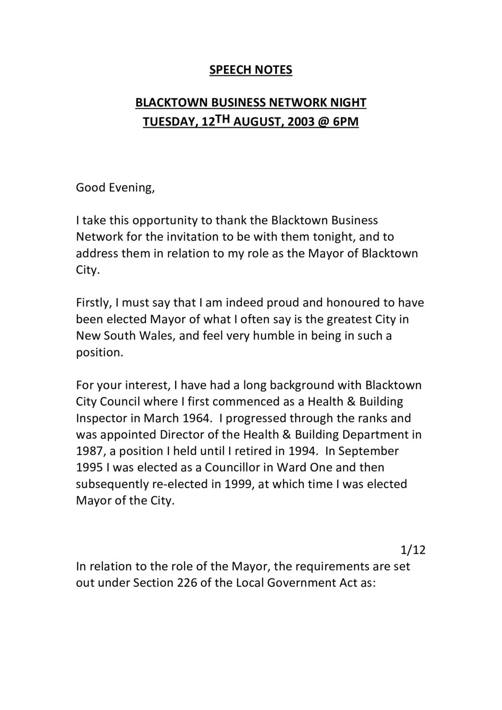 Blacktown Business Network Night, 2003