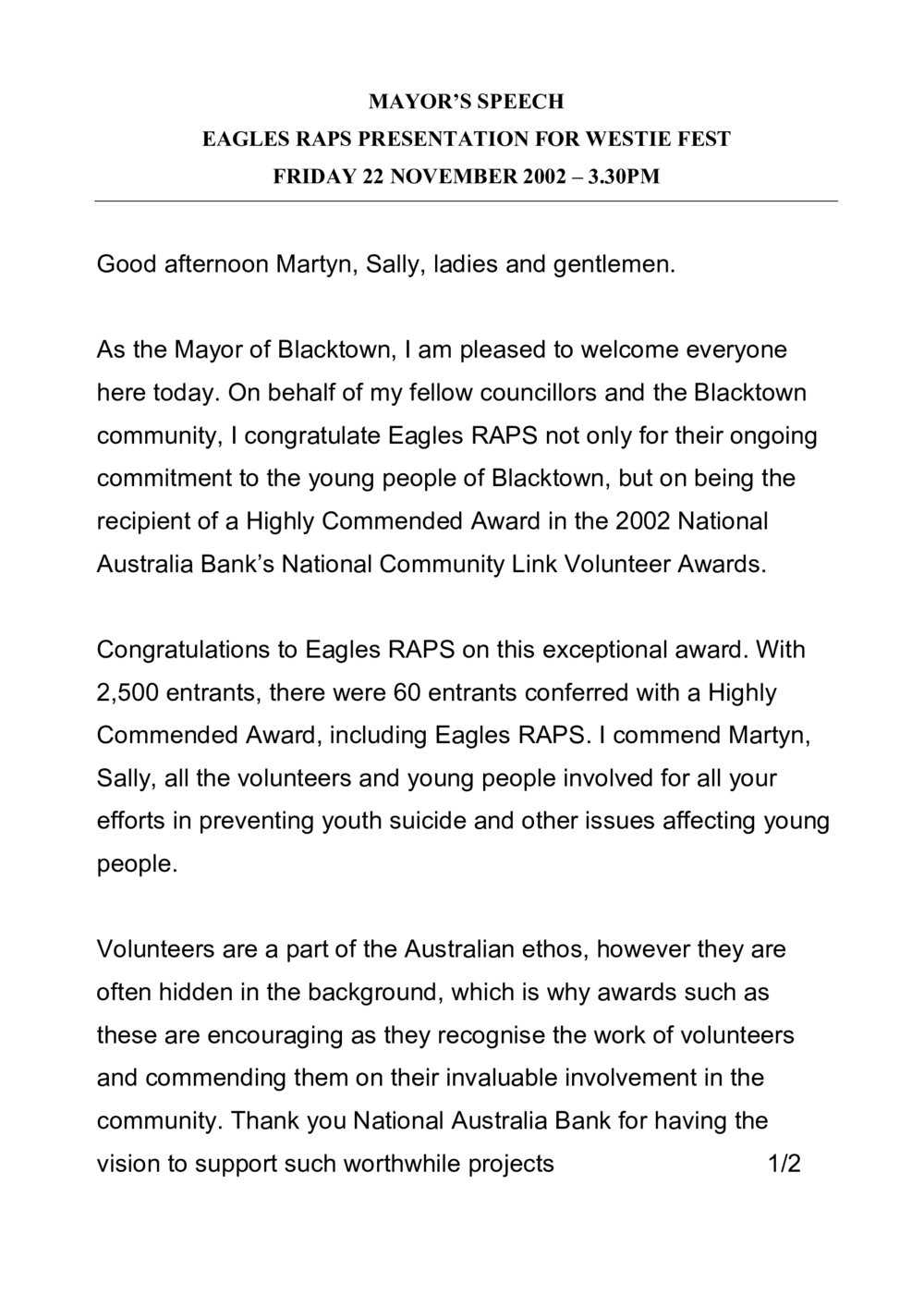 Eagles RAPS Award Presentation for Westie Fest, 2002