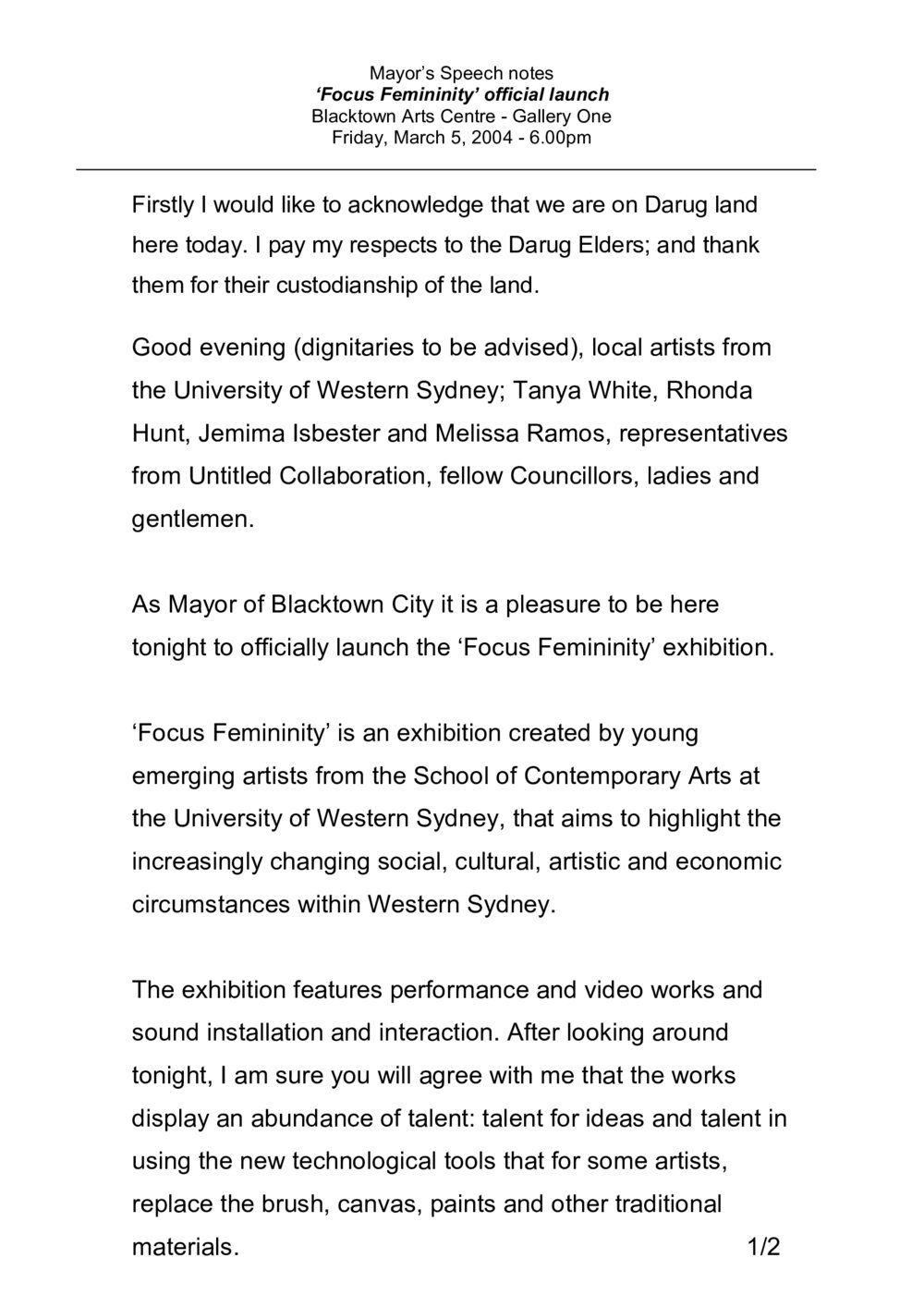 Femininity Focus Exhibition, 2004