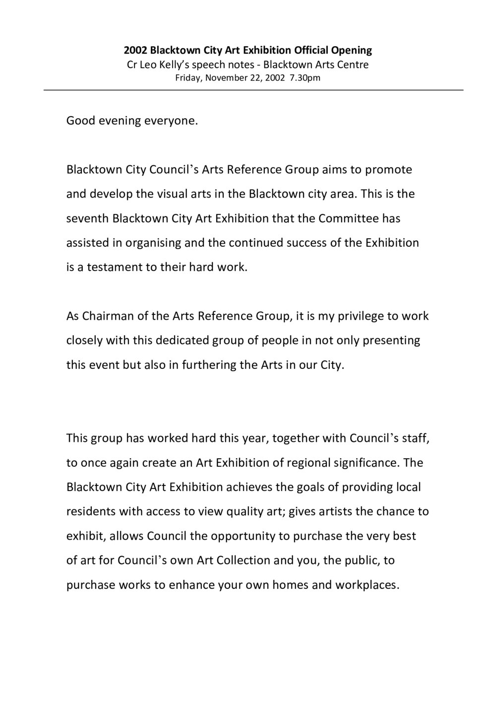 Blacktown City Art Exhibition Official Opening, 2002