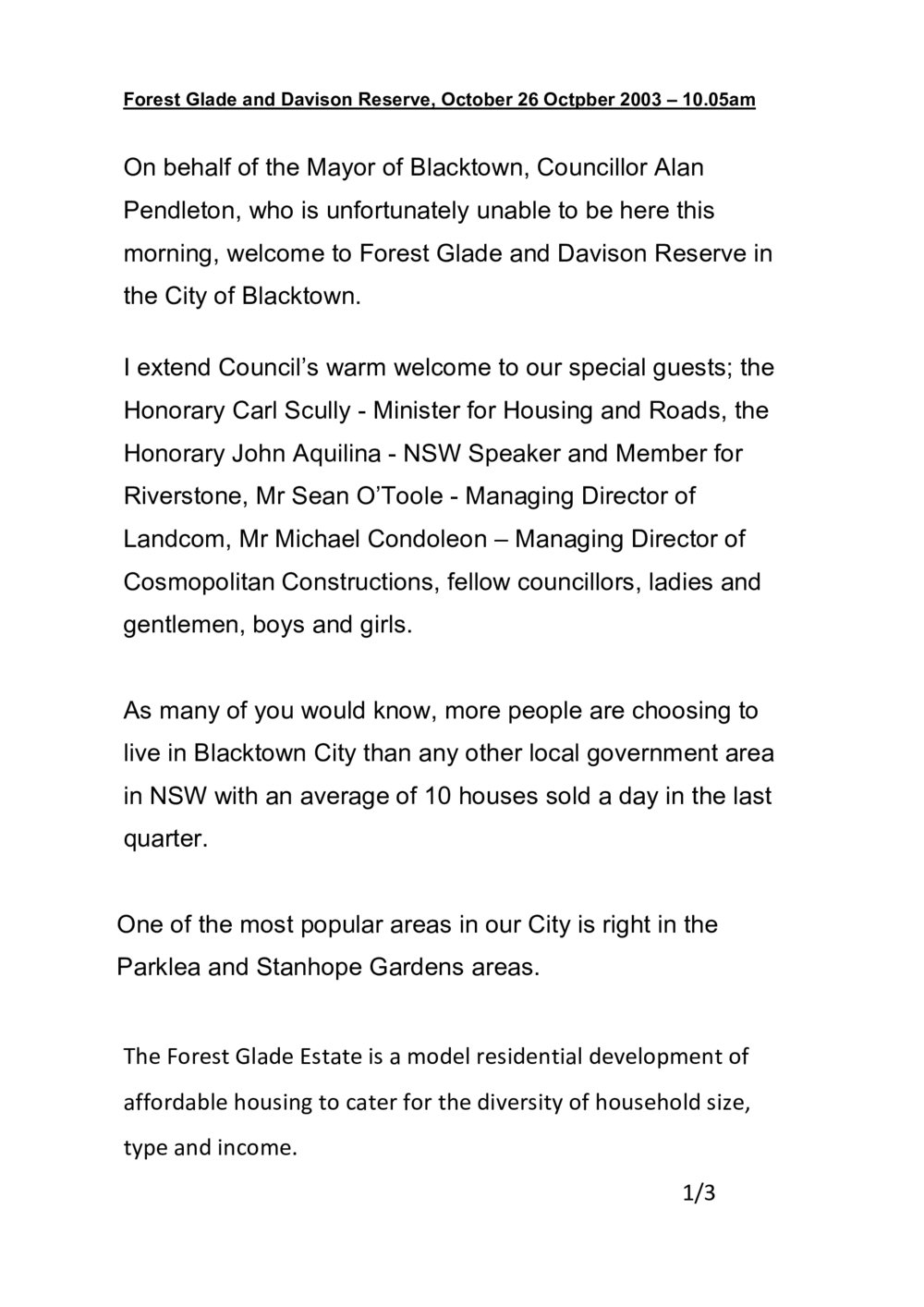 Forest Glade residential development, 2003