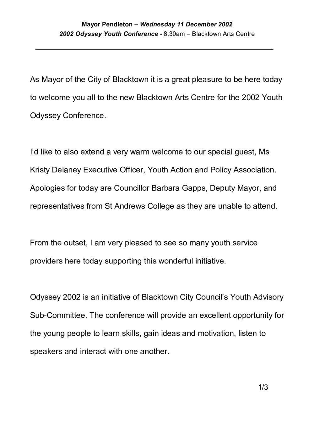 Odyessey Youth Conference, 2002