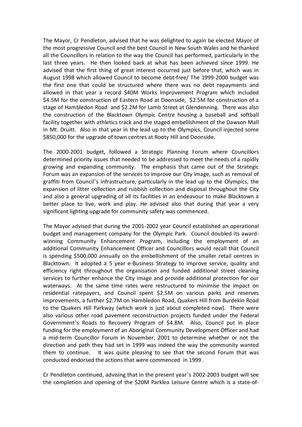 Mayor Alan Pendleton re-election speech, 2002