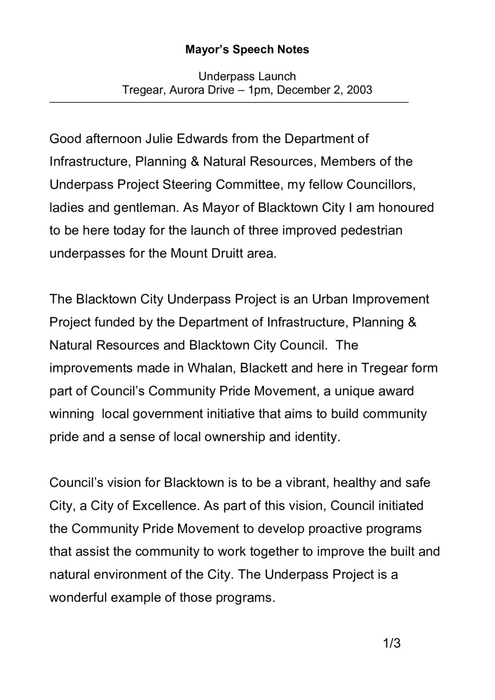 Underpass Launch Tregear 2003