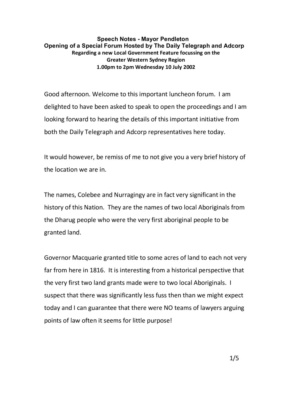 Greater Western Sydney Region forum, 2002