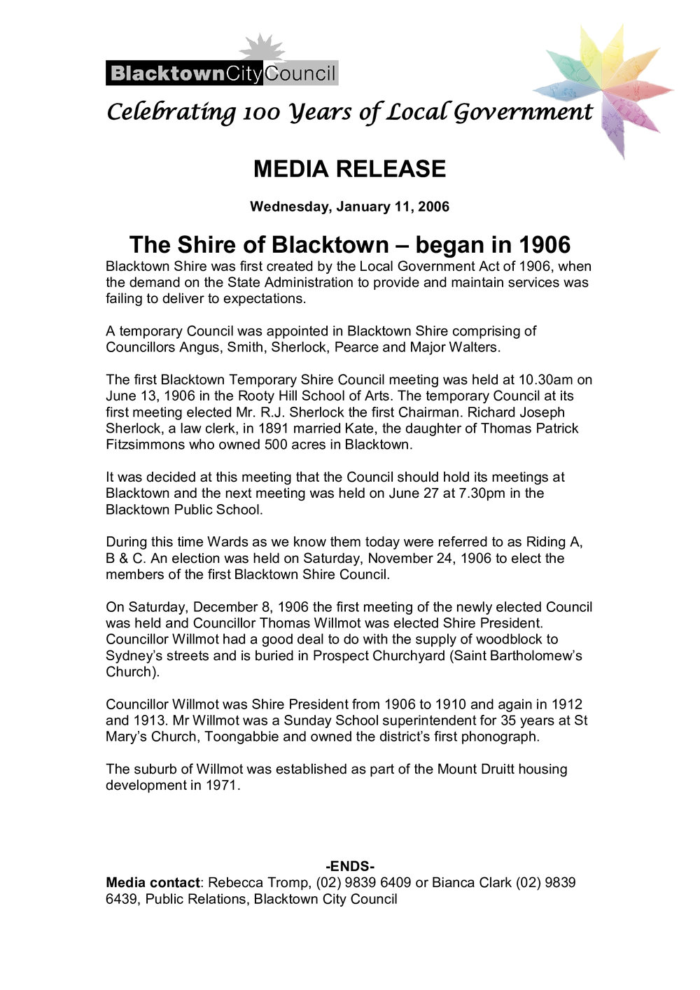 Formation of Shire of Blacktown, 1906