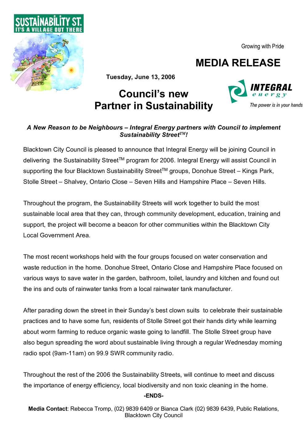 Sustainability Street partnership with Integral Energy, 2006