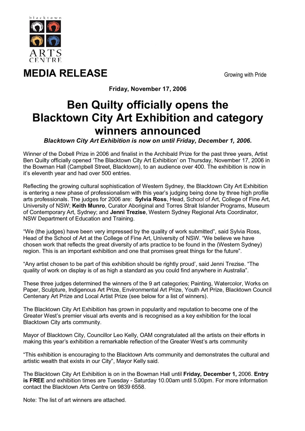 Blacktown City  Art Exhibition and Category Winners, 2006
