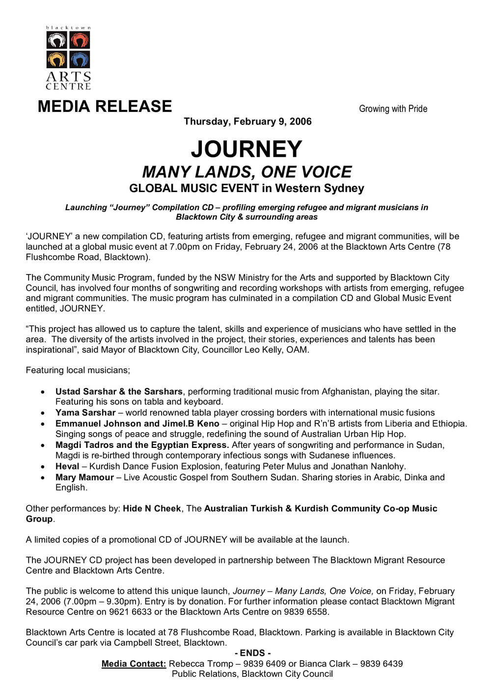 Journey Many Lands, One Voice CD Launch, 2006