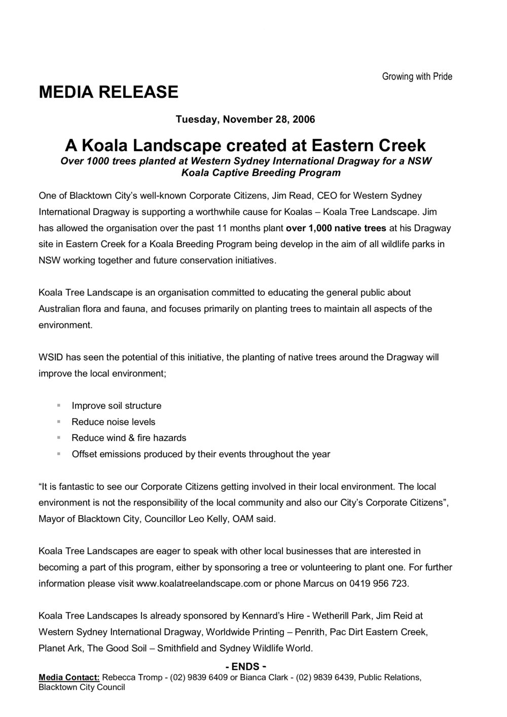 Koala Landscape created at Eastern Creek, 2006