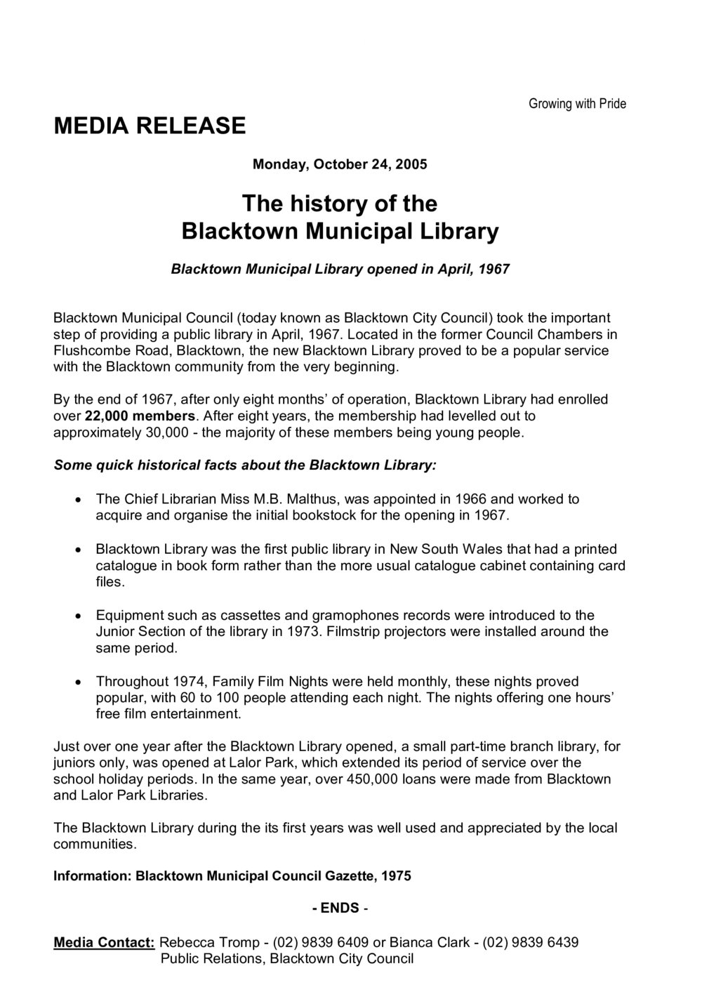The History of Blacktown Municipal Library, 2005