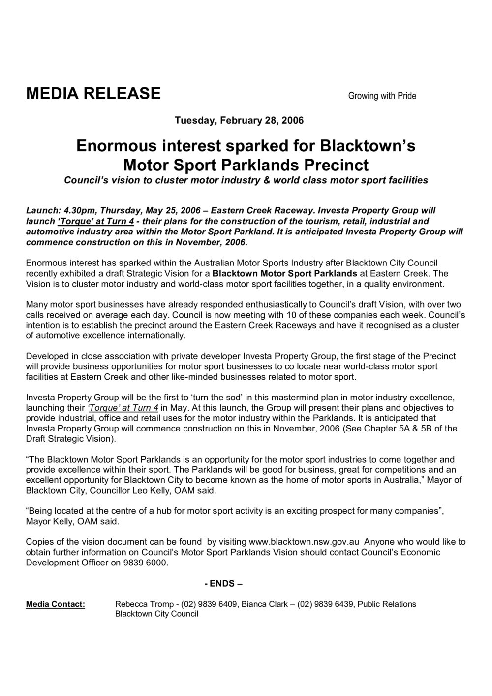 Motor Sport Parklands Precinct, 2006