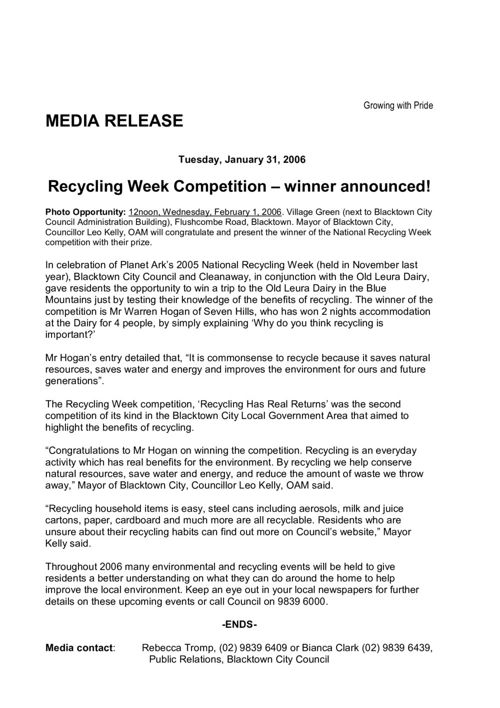 Recycling Week Competition Winner, 2005