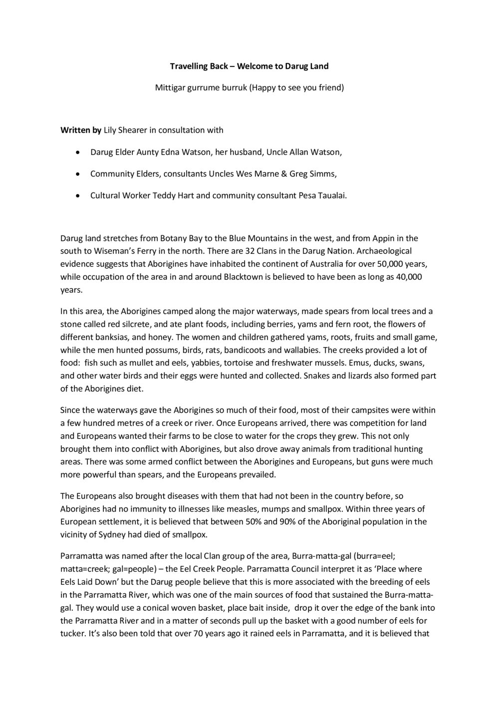 Travelling Back Welcome to Darug Land