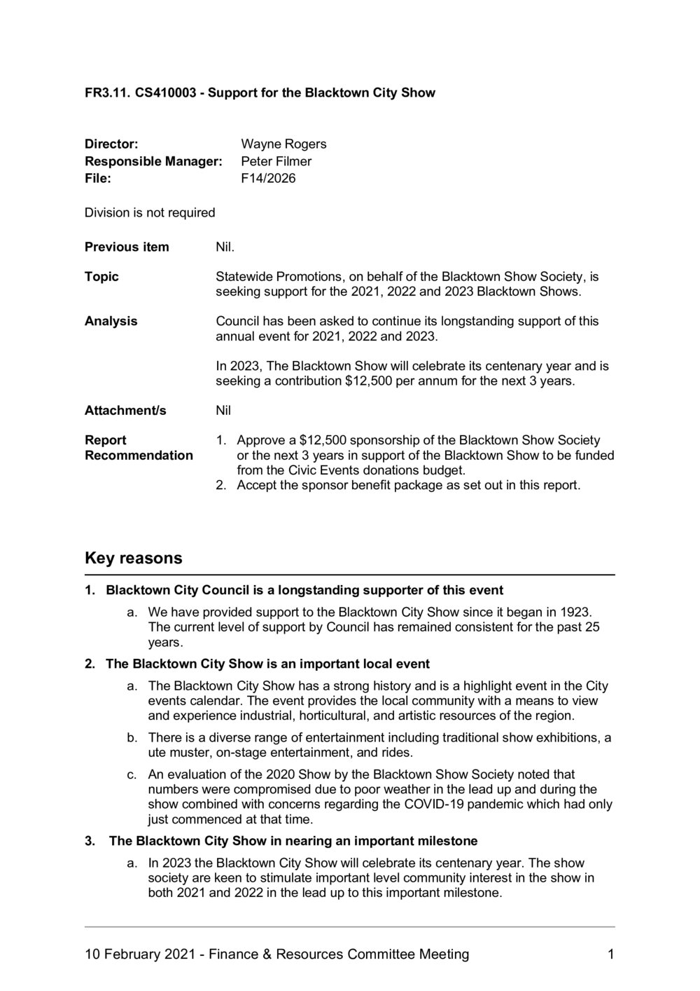 Support for the Blacktown City Show 2021-2023