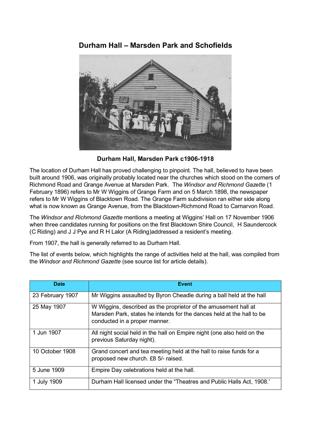 Durham Hall, Marsden Park/Schofields