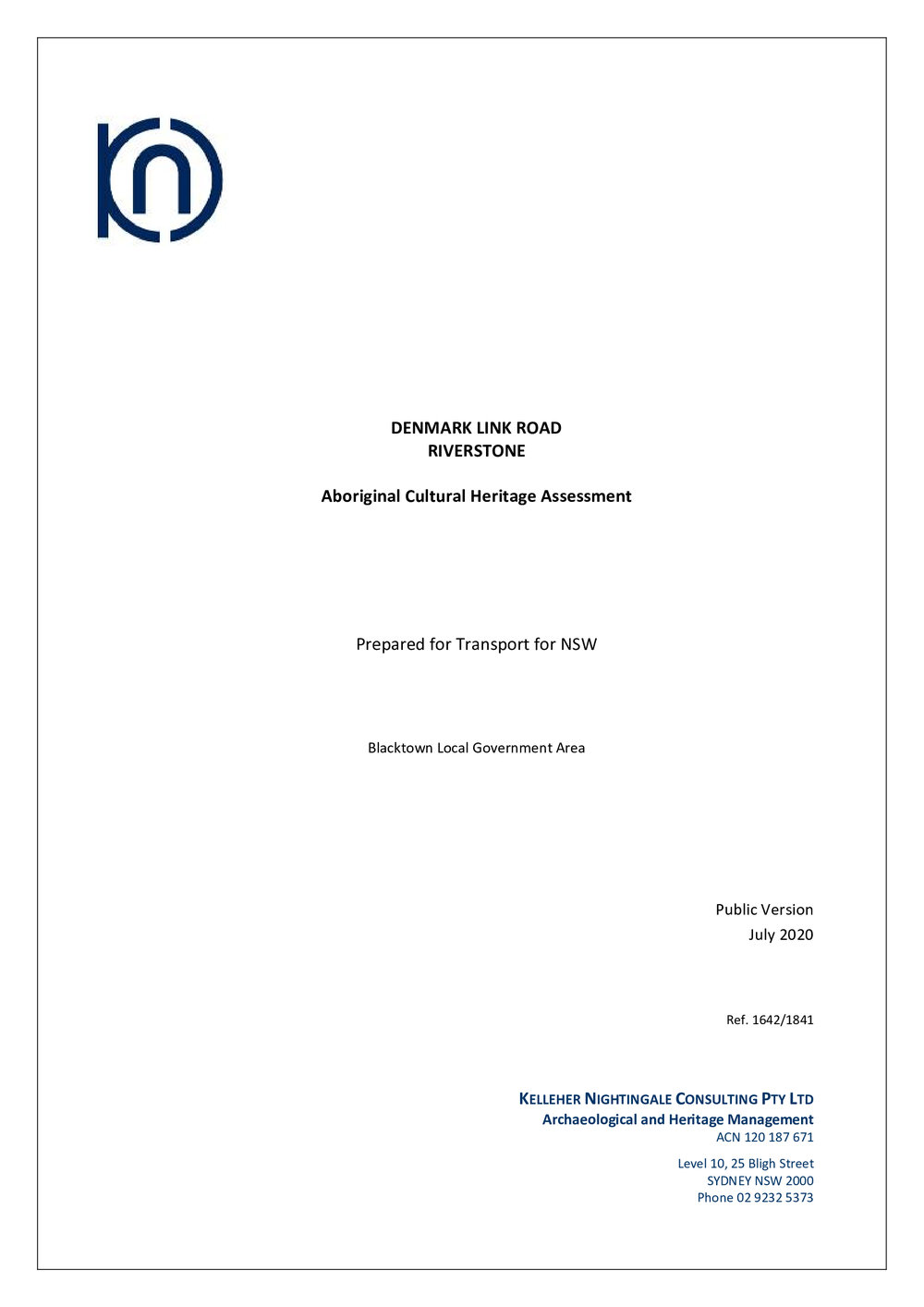 Denmark Link Road Riverstone, Aboriginal Cultural Assessment, 2020