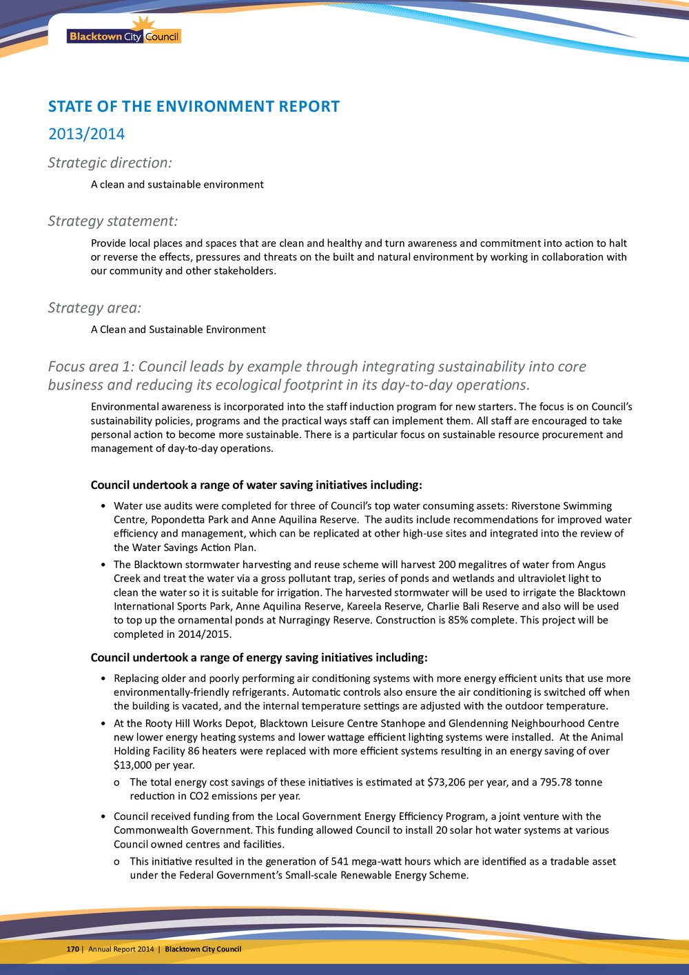 Blacktown City State of the Environment Report, 2013-2014