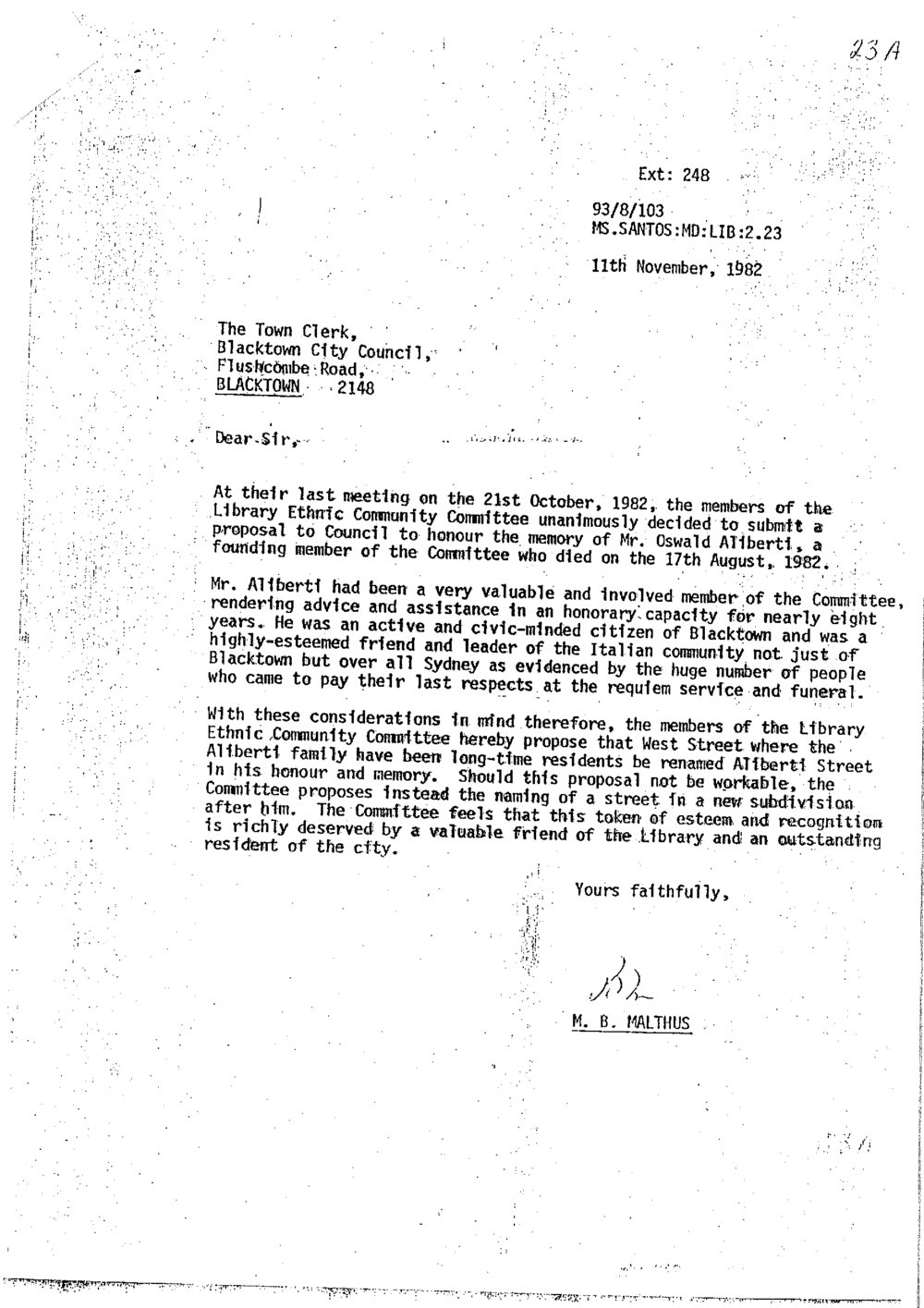 Naming of Aliberti Drive, Blacktown