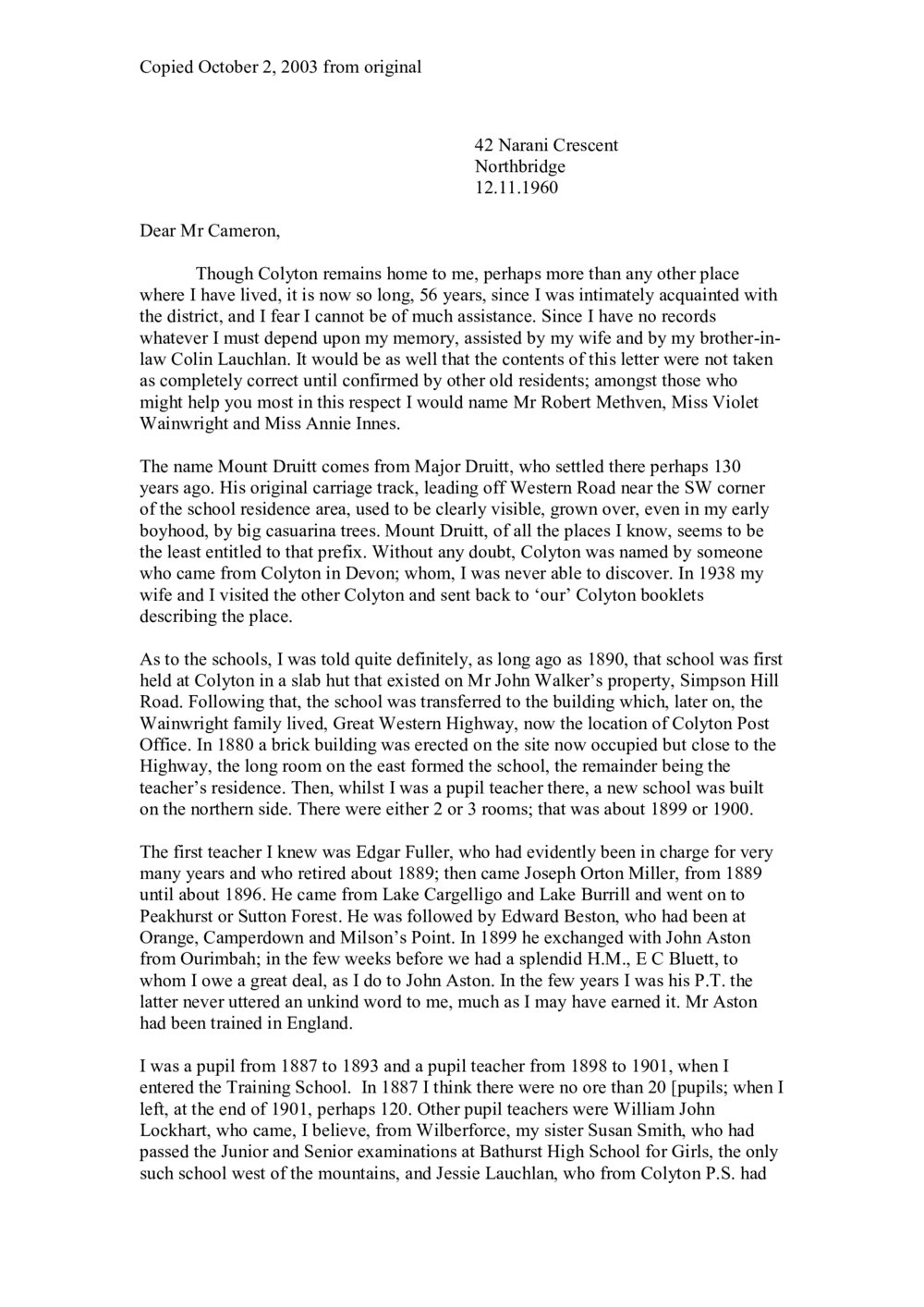 Colyton letter, 1960