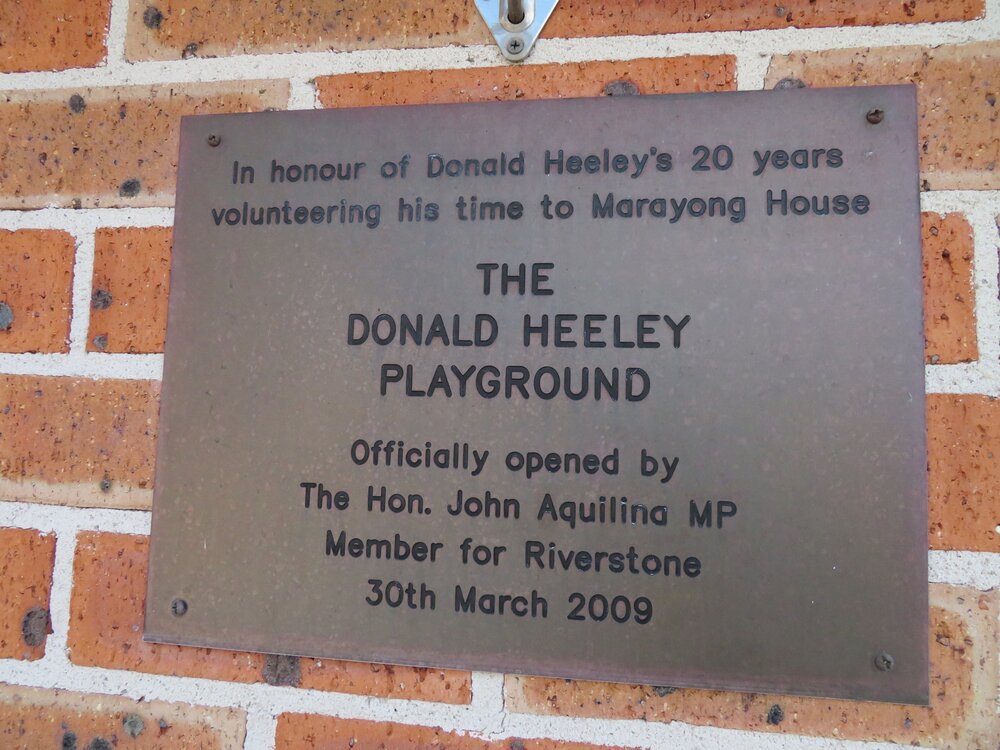The Donald Heeley Playground, Plaque
