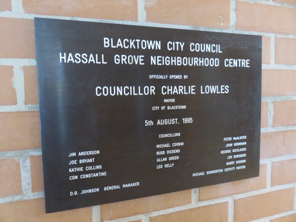 Hassall Grove Neighbourhood Centre, Hassall Grove - Plaque