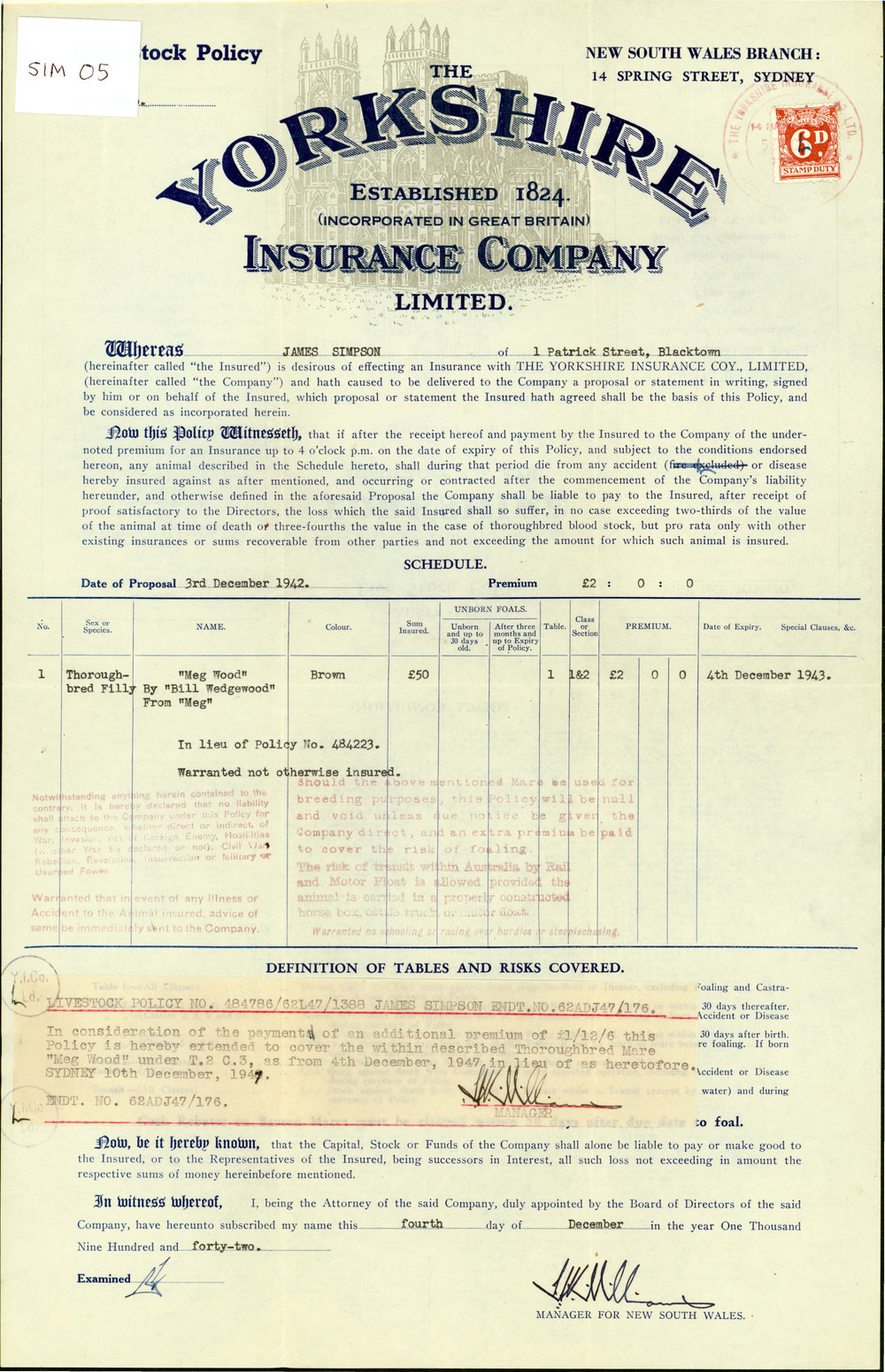 Insurance Policy 'Meg Wood' filly, 1942