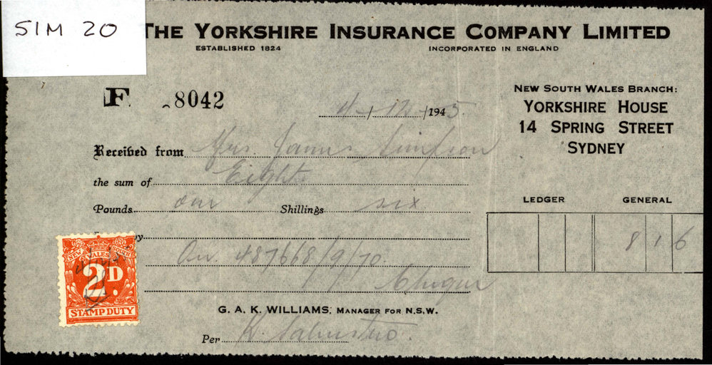 Receipt of receiving money, 1945