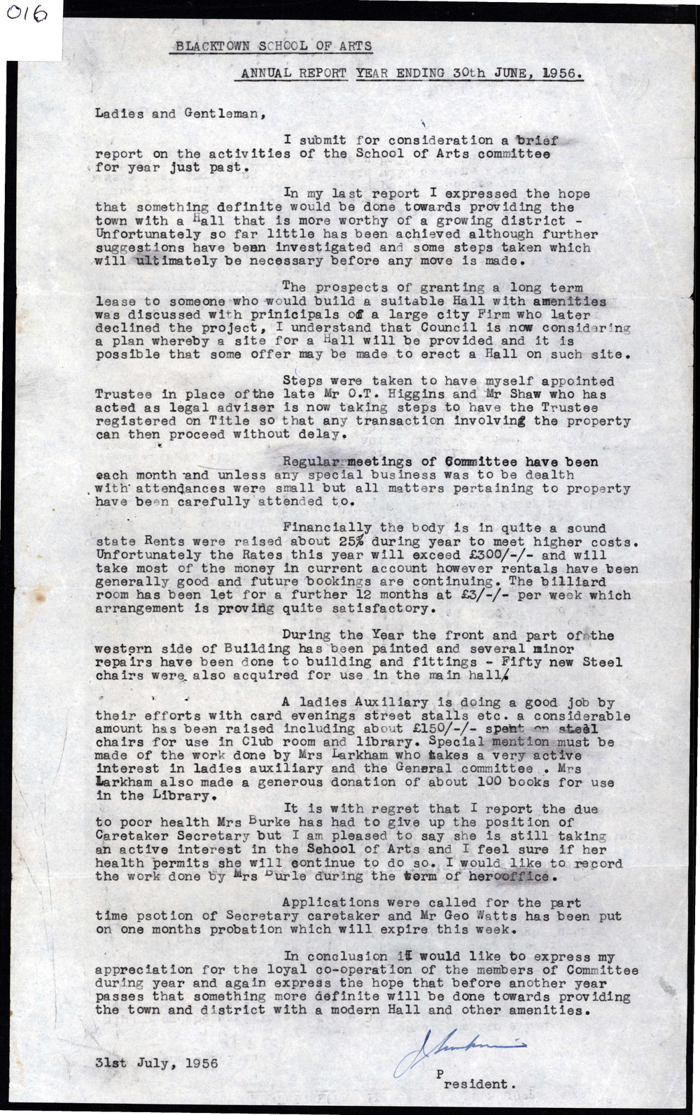 Blacktown School of Arts Annual Report, 1956