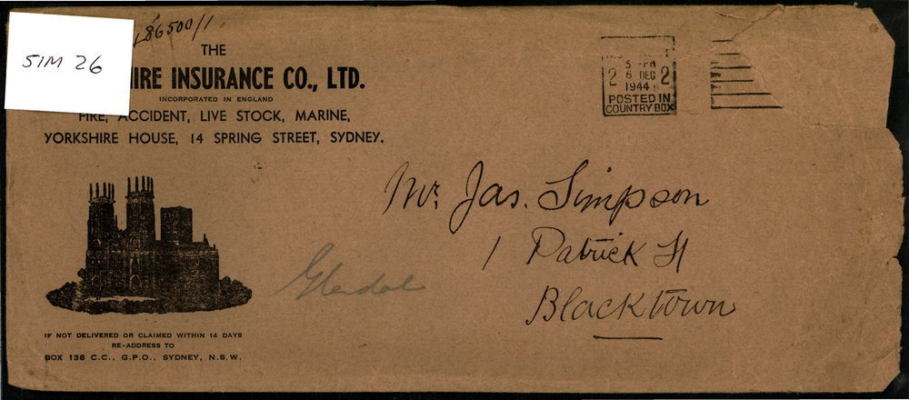 Envelope addressed to James Simpson, 1944