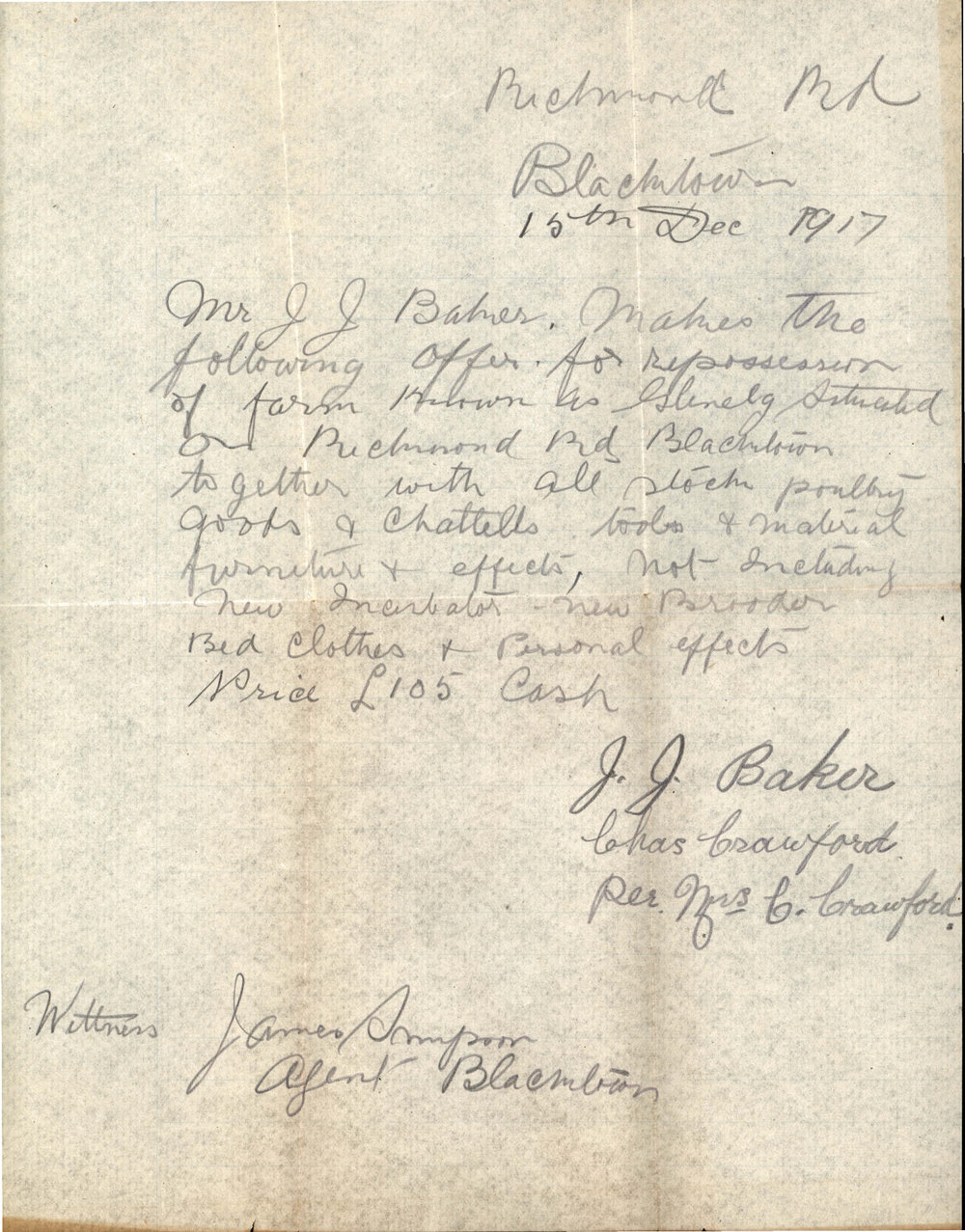 Repossession of Glenelg Farm Blacktown, 1917