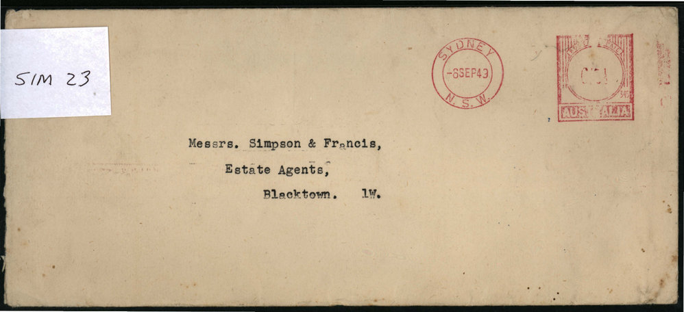 Envelope addressed to Simpson and Francis, 1949