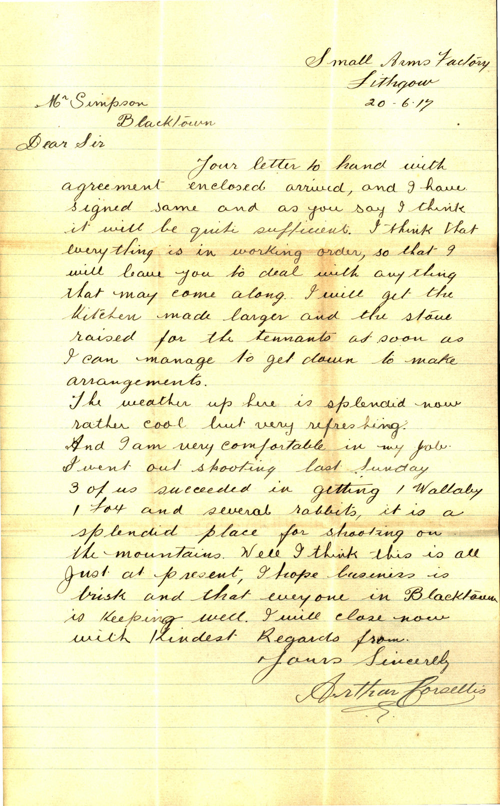 Rental agreement and correspondence, The Hut and land, Sarsfield Street, Blacktown