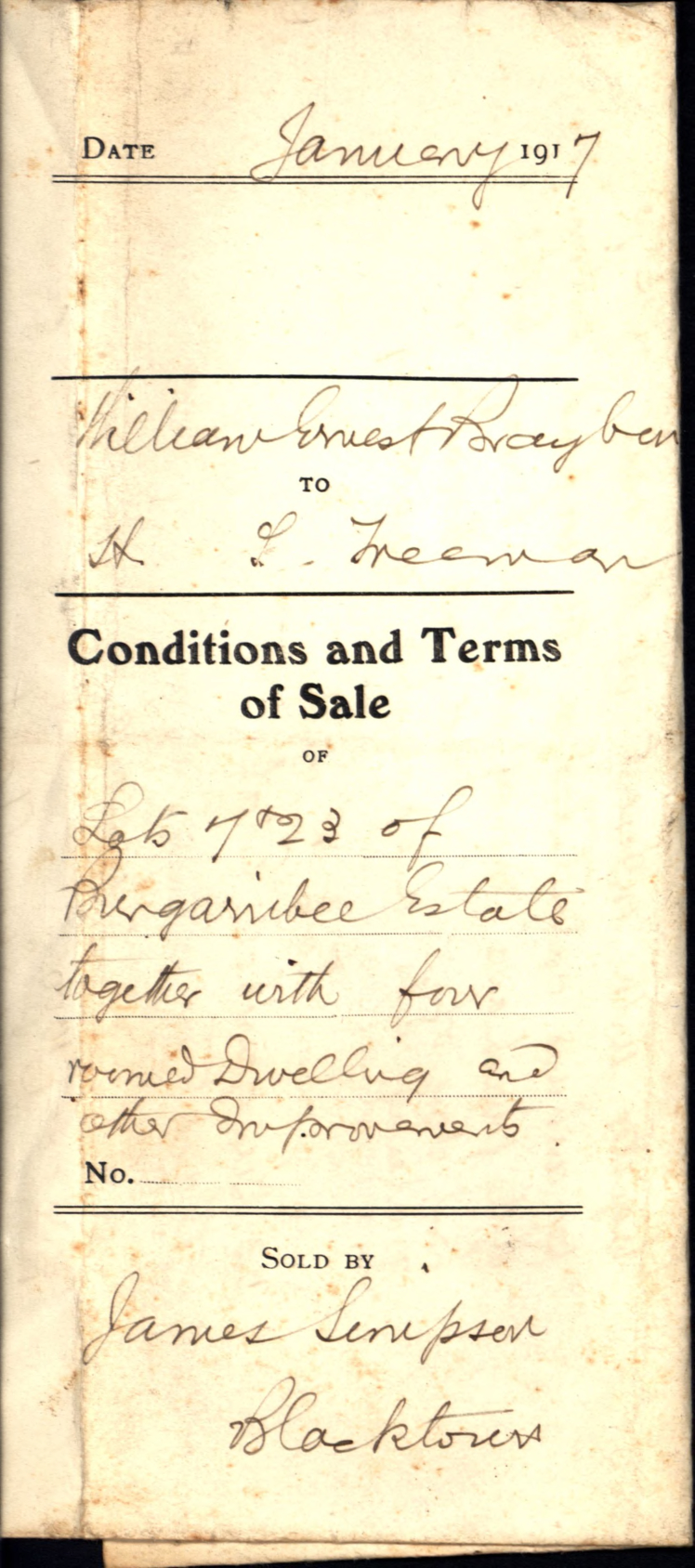 Conditions and Terms of Sale, Lots 7 and 23, Bungarribee Estate, Blacktown,  1917
