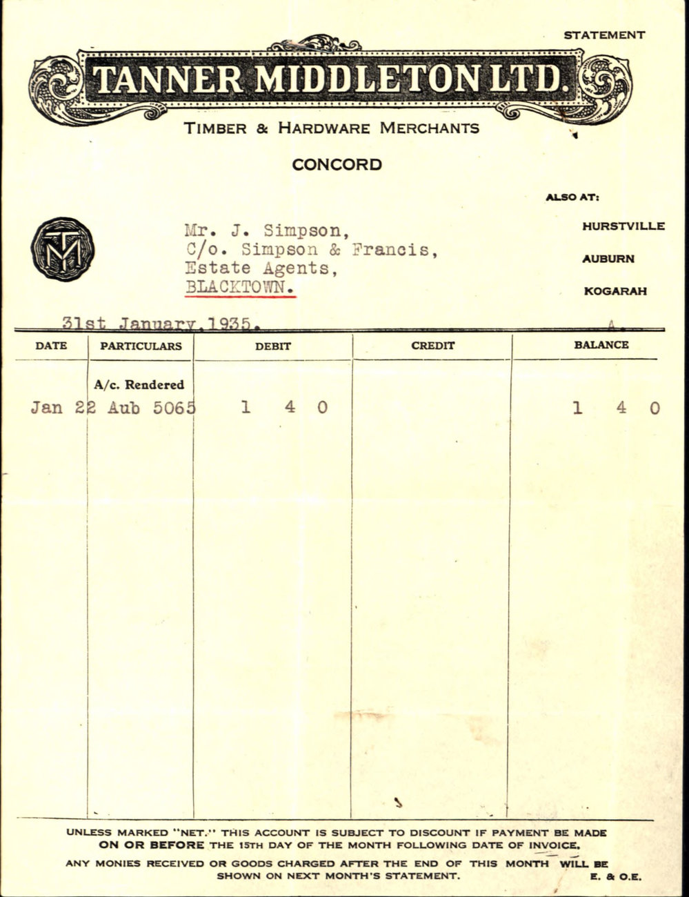 Purchase of Timber for a Paling Fence, 1935