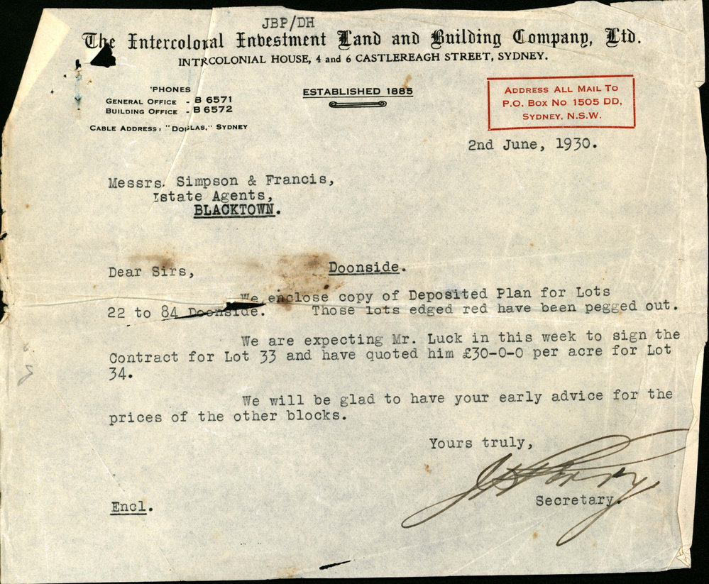 Doonside Land Sales, 1930