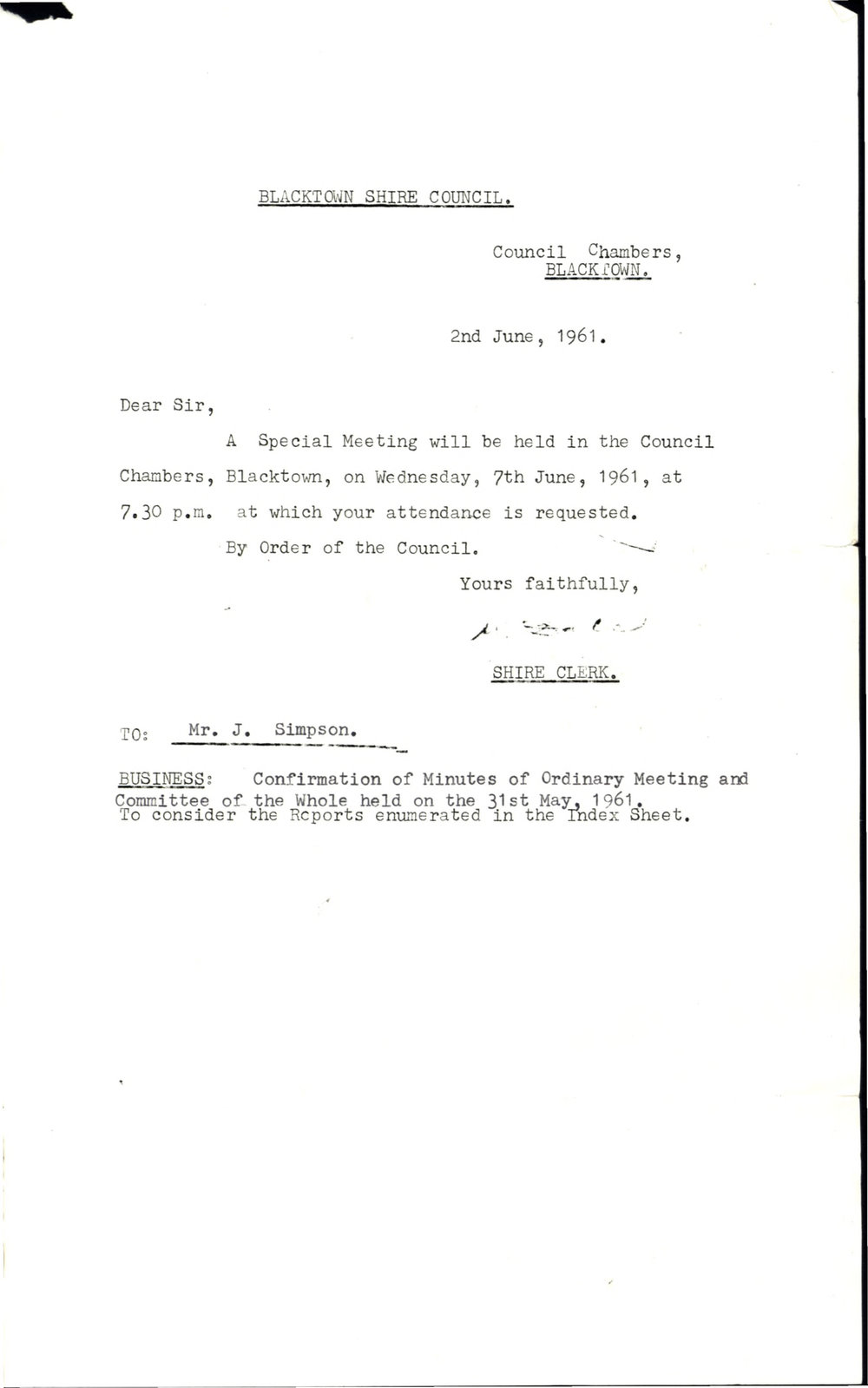 Letter from William Arthur Charles Dale to James Simpson, 1961