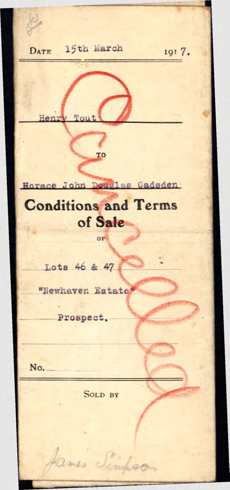 Conditions and Terms of Sale, Lots 46 and 47, Newhaven Estate, Prospect, 1917