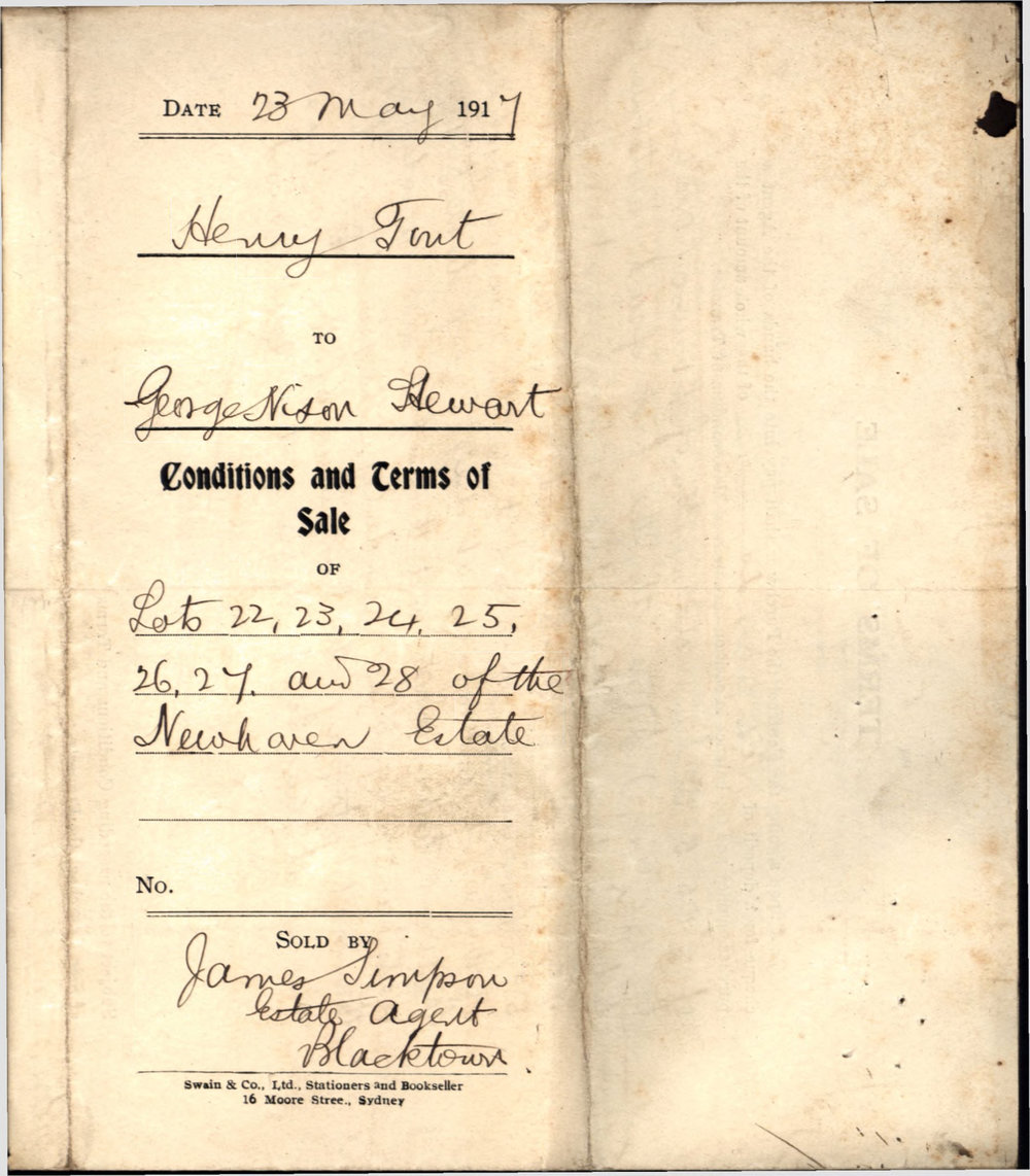Conditions and Terms of Sale, Lots 22, 23, 24, 25, 26, 27 and 28 Newhaven Estate, Blacktown, 1917