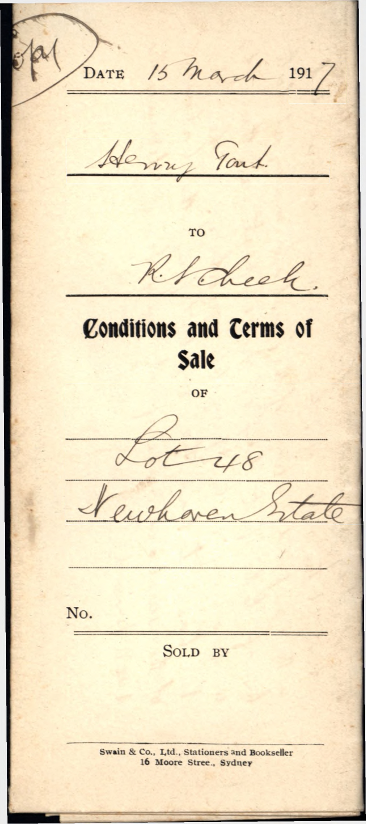 Conditions and Terms of Sale, Lot 48 Newhaven Estate, Blacktown, 1917