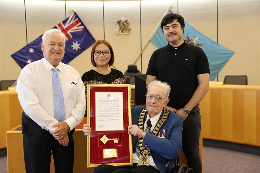 George Nicolaidis OAM receiving Key to the City, 2022