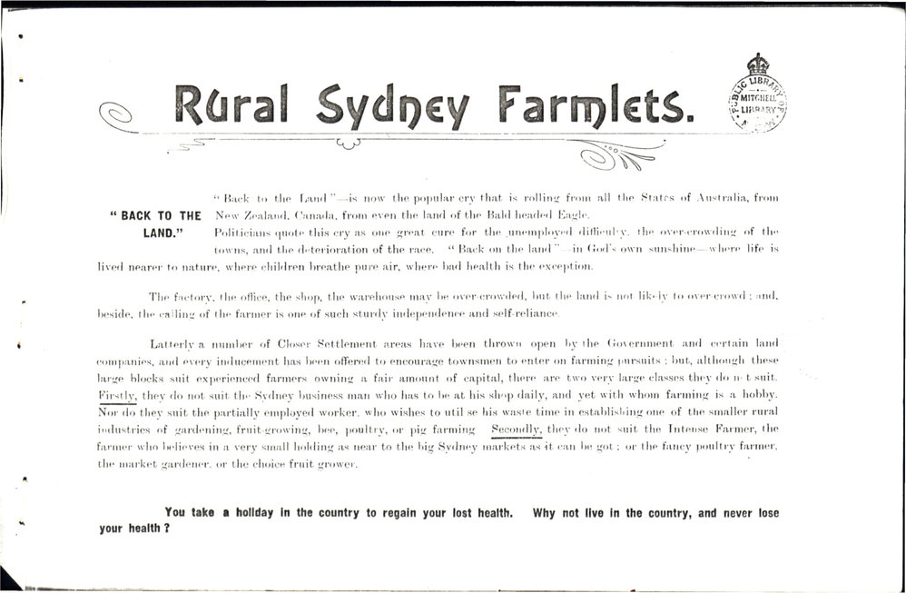 Rural Sydney Farmlets, c 1905