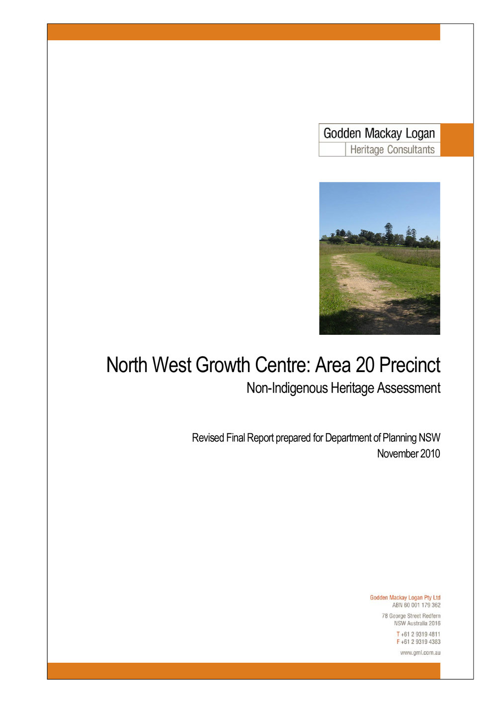 North West Growth Centre:  Area 20 Precinct Non Indigenous Heritage Assessment, Part 1, 2010