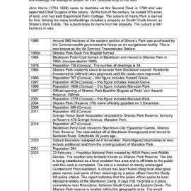 Shanes Park suburb timeline