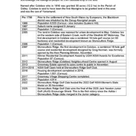 Colebee suburb timeline