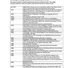 Eastern Creek suburb timeline