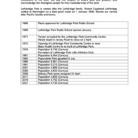 Lethbridge Park suburb timeline