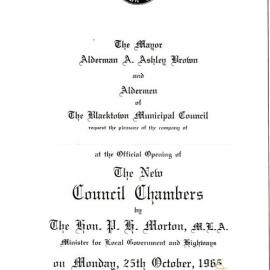 Official Opening of the Council Chambers, invitation, 1965