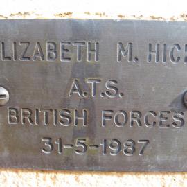 Plaque - Hicks, Elizabeth M. (ATS, Bristish Forces)